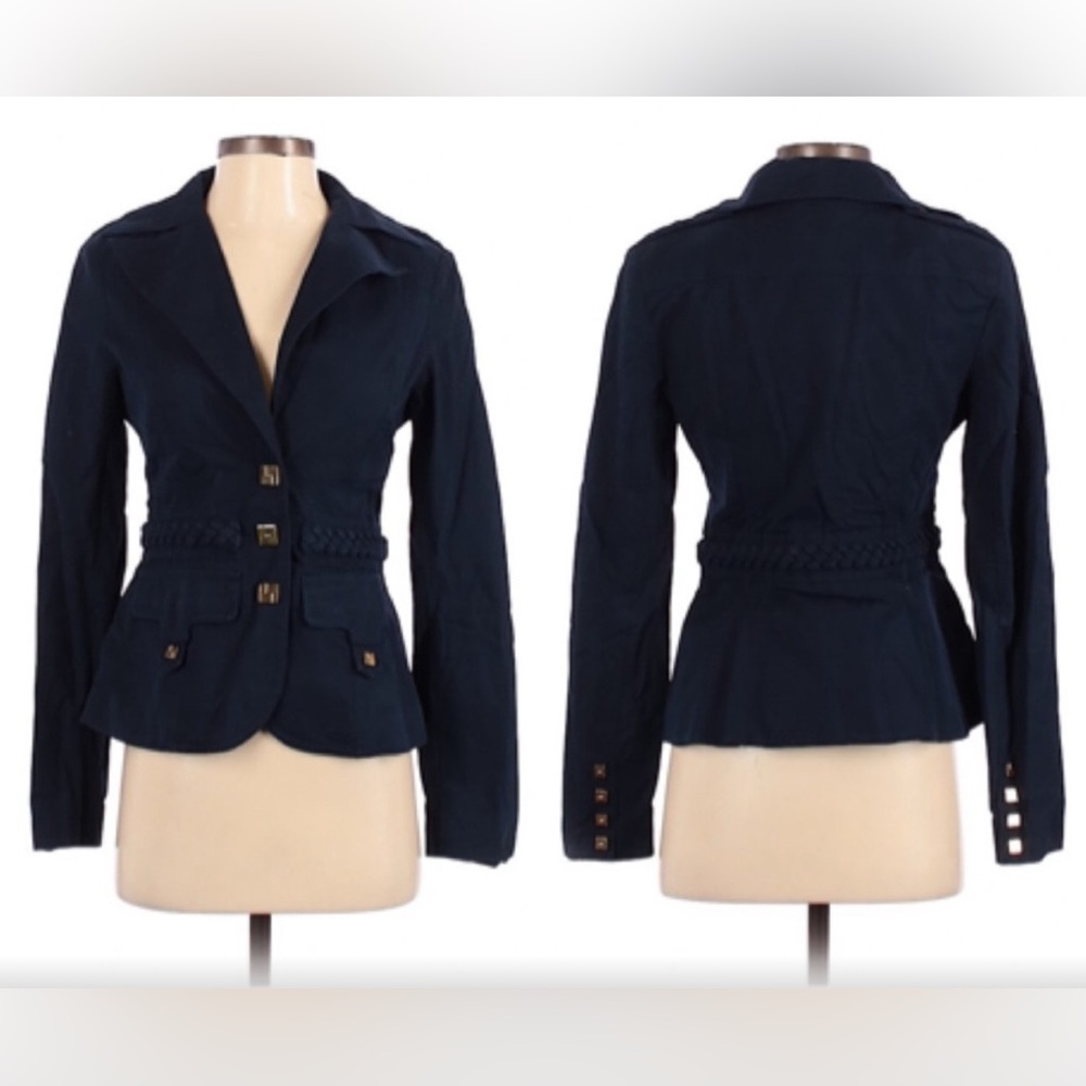 L.A.M.B Navy Snap Button Bow & Tie Blazer Jacket Size 4